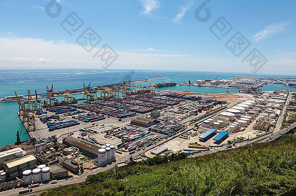 巴塞罗那西班牙6月视图容器港口Montjuic巴塞罗那加泰罗尼亚西班牙