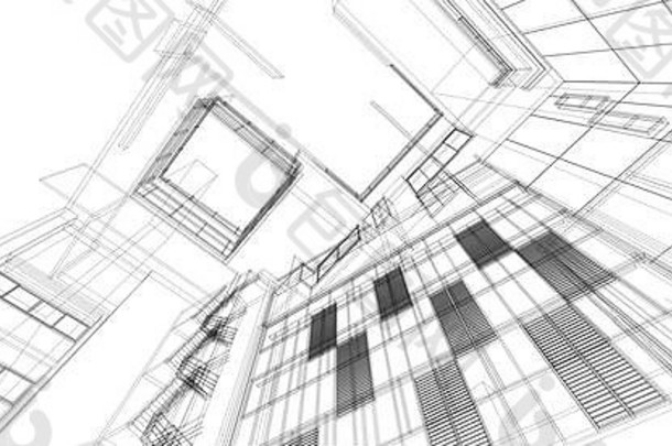 体系结构建筑空间设计概念的角度来看线框架呈现孤立的白色背景摘要背景壁纸桌面