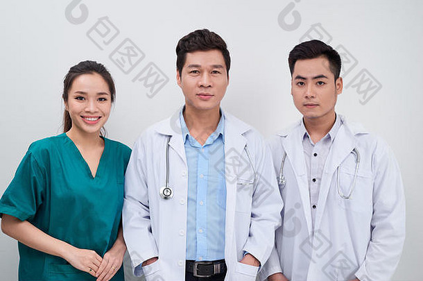集团亚洲医疗工人医生护士微笑相机