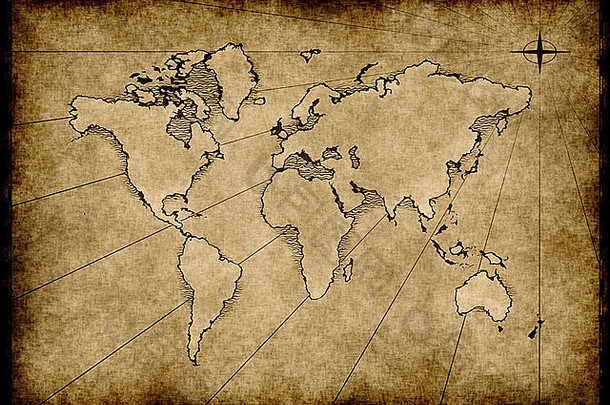 世界地图画羊皮纸纸