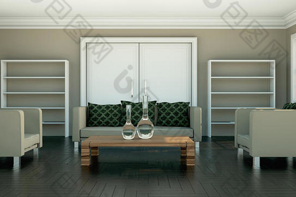 现代明亮的生活房间室内设计沙发