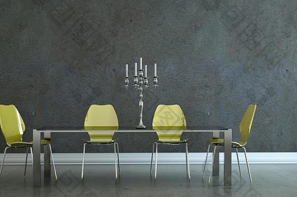 餐厅房间室内设计tabel绿色椅子