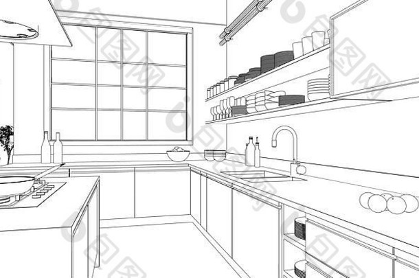 室内设计现代厨房画计划