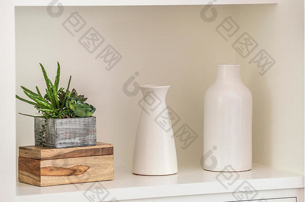 花瓶花瓶白色陶瓷植物种植美美的极简主义架子上室内设计装饰艺术简单的水疗中心健康