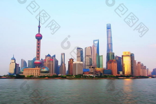 <strong>上海金融中心</strong>数字石油绘画风格<strong>上海</strong>中国7月