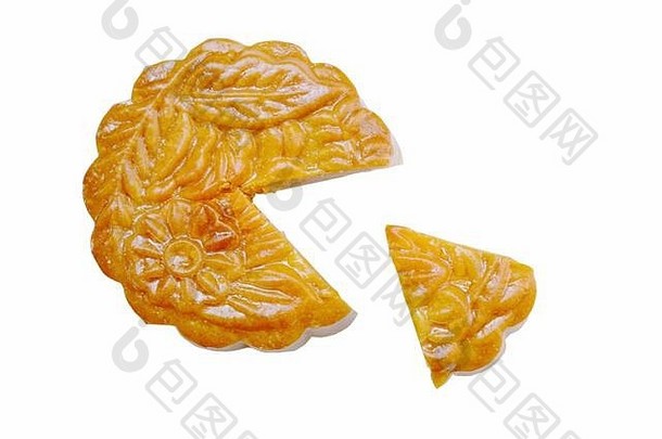 月亮蛋糕中国人传统甜点塞被捣成糊状的榴莲片一块白色背景