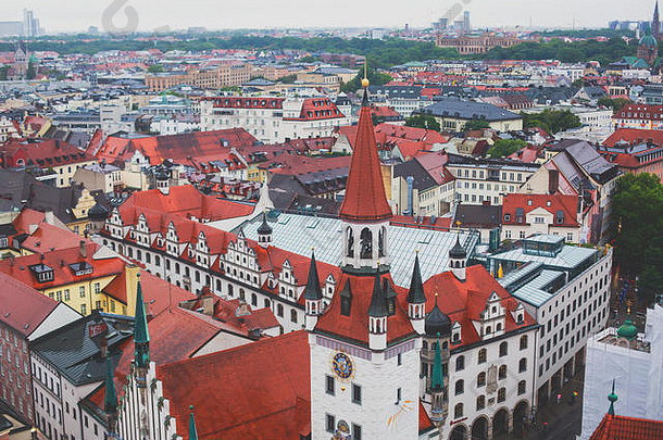 美丽的超级广角阳光明媚的空中视图慕尼黑拜仁巴伐利亚德国天际线风景城市高度