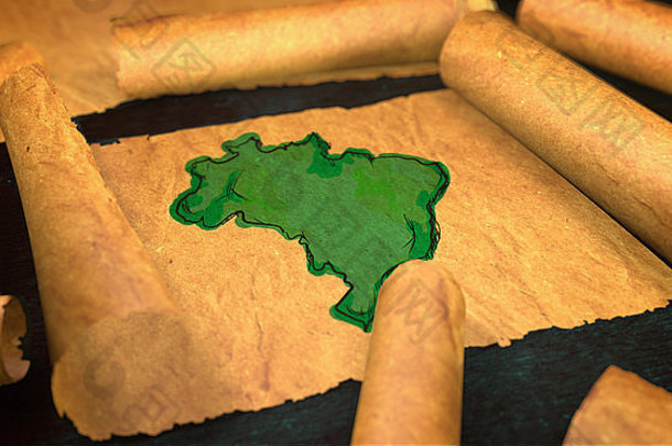 巴西地图绘画展开纸滚动