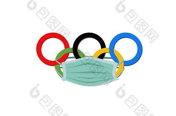 奥运游戏标志日本医疗面部面具有爱心的保护风险肺炎国家检疫