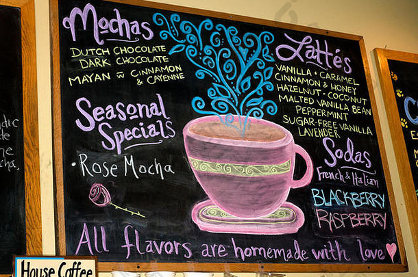 艺术饮料黑板上blackcat咖啡房子亚什兰威斯康辛州美国