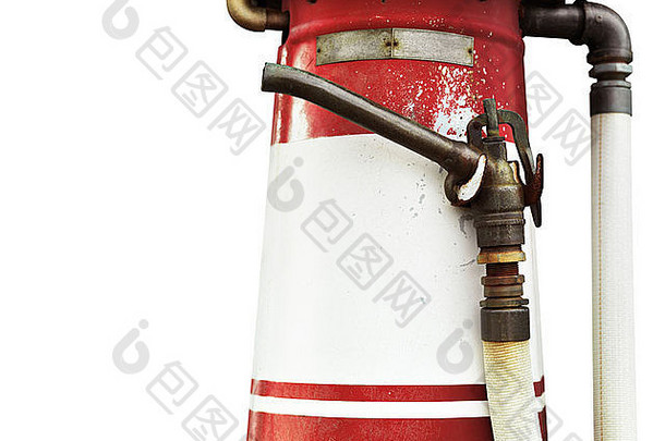 特写镜头古董气体站泵喷嘴孤立的白色背景剪裁路径