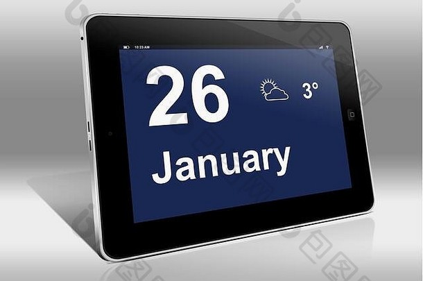 平板电脑电脑显示日历英语语言日期1月一个平板电脑zeigt英镑sprache那januar
