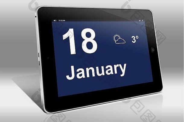 平板电脑电脑显示日历英语语言日期1月一个平板电脑显示英镑语言那1月