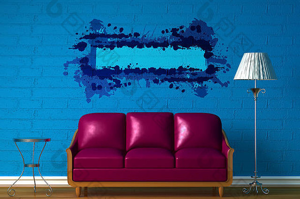 紫色的沙发上表格标准灯蓝色的极简主义国际米兰