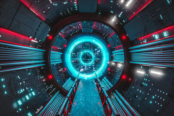 sci走廊宇宙飞船室内领导超级电脑未来技术概念呈现