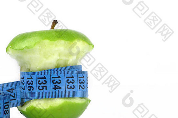 健康的水果苹果测量arount体育运动健身生活方式概念