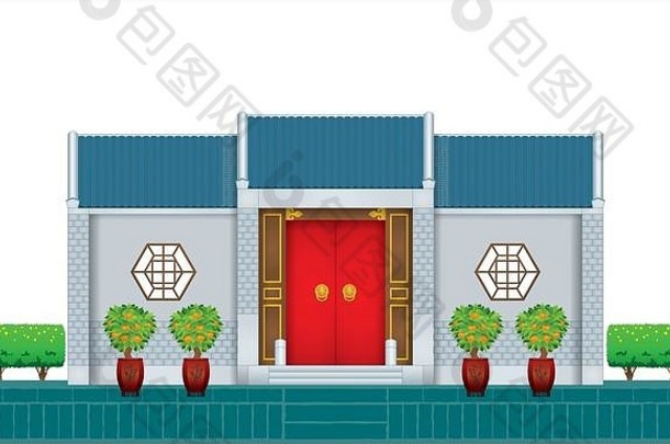 传统的中国人风格房子颜色白色背景