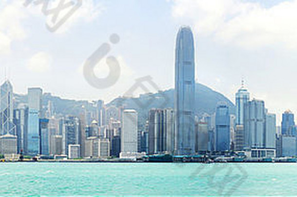 天际线在香港香港岛九龙湾阳光一天