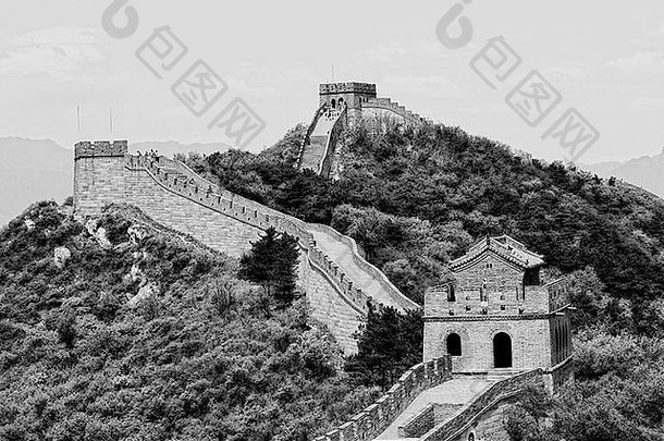 中国的伟大的墙黑色的白色软