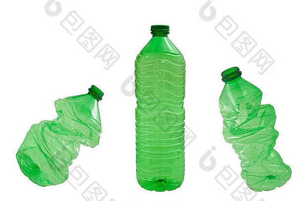 绿色塑料瓶孤立的白色背景