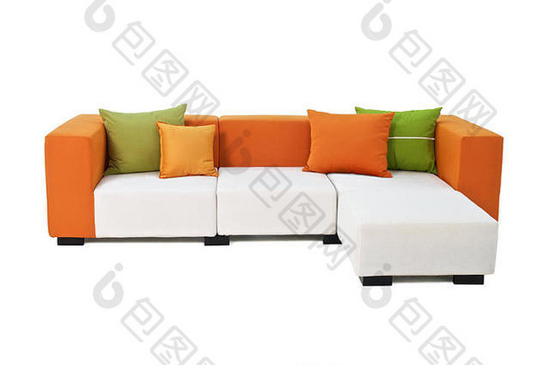 户外室内沙发水耐药橙色绿色枕头舒适的角落里集家具