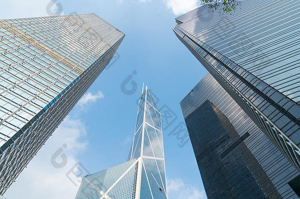 在香港香港9月摩天大楼现代架构上建筑外墙高耸的街水平