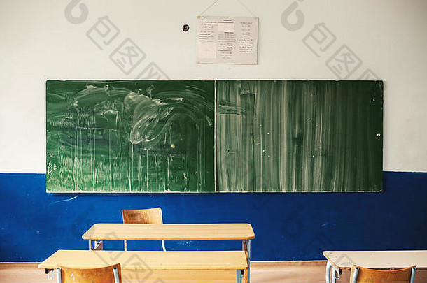 细节毁了教室黑板上家具部分被遗弃的学校