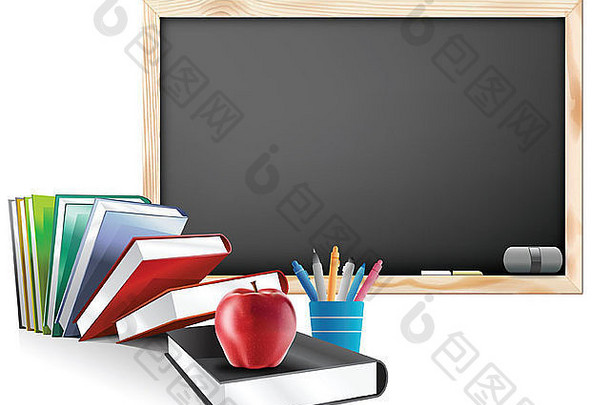 教室黑板书笔红色的苹果插图