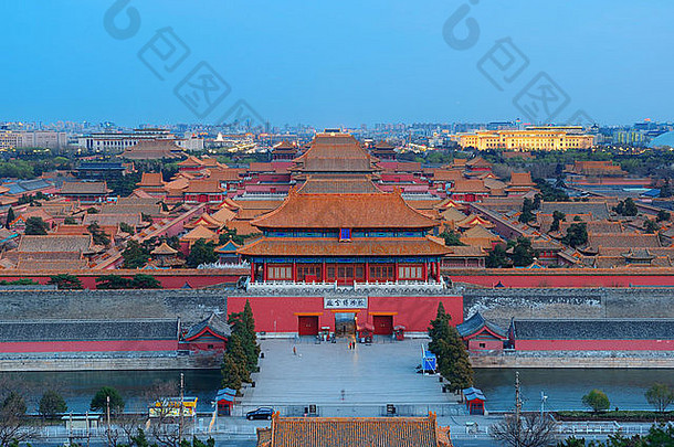 北京被禁止的城市黄昏古老的宝塔体系结构