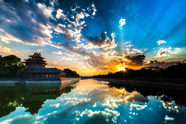 被禁止的城市护城河角落里塔北京中国