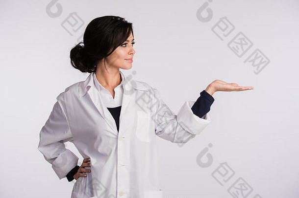 指出空白复制空间女人医生护士白色背景