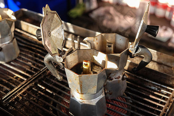 关闭咖啡能铝开放早餐早....市场炉子阳光