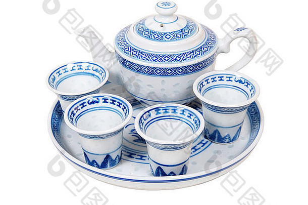 蓝色的中国装饰茶集放松下午就餐路径包括