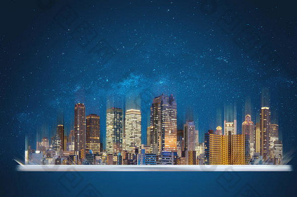 增强现实技术聪明的城市创新建筑技术数字平板电脑建筑全息图技术