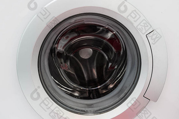 洗机孤立的白色背景前面视图不锈钢钢前面负载垫圈电子控制面板国内电器剪裁路径