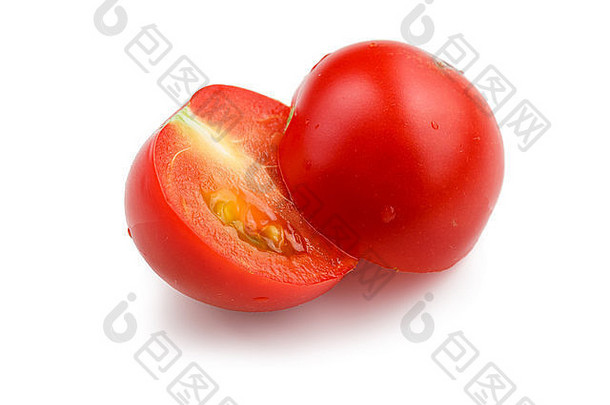 番茄分裂一半孤立的白色背景