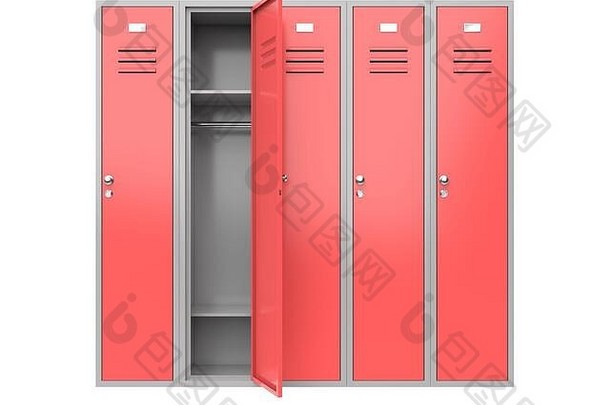红色的金属健身房储物柜开放通过