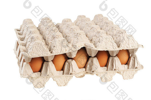 食物食物孤立的壳牌包生蛋容器蛋壳盒子盒子鸡未煮过的成分蛋白质容器
