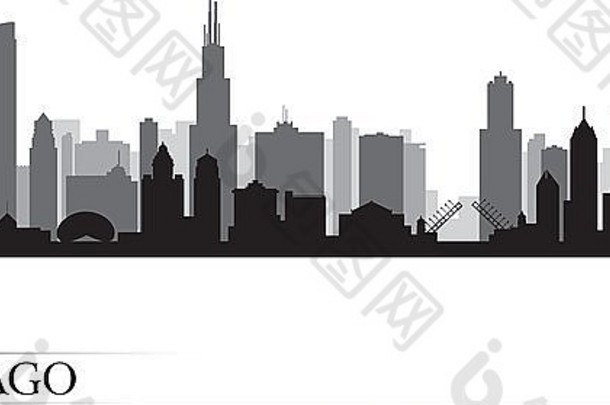 芝加哥城市天际线详细的轮廓
