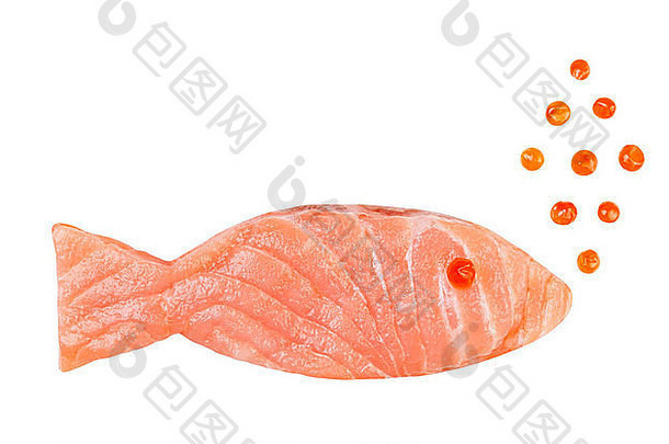 大马哈鱼片鱼子酱概念白色背景