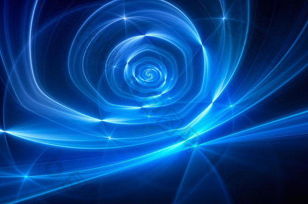 蓝色的发光的圆形螺旋流空间电脑生成的摘要背景渲染