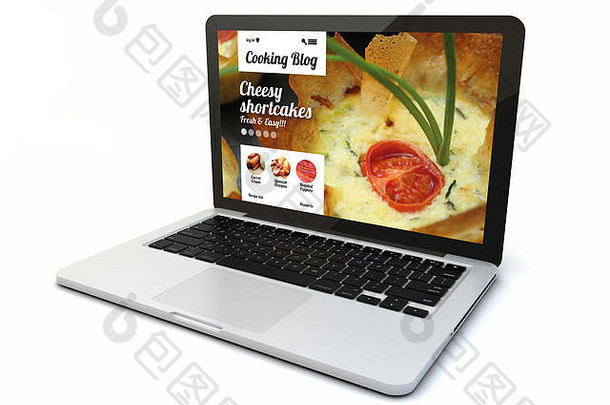 渲染电脑烹饪博客网站屏幕孤立的白色背景