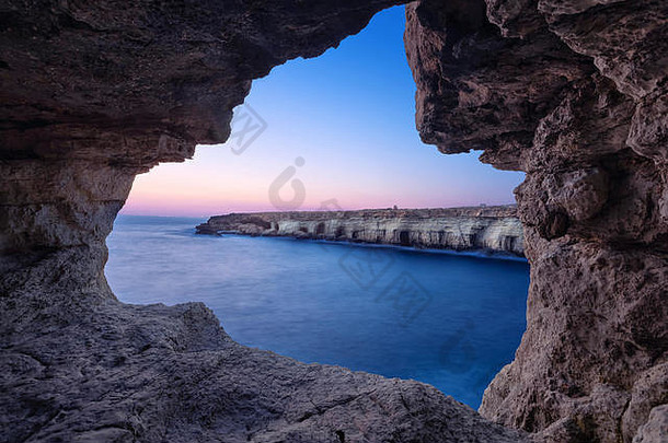 海洞穴黄昏角格列柯圣地纳帕塞浦路斯Hdr图像