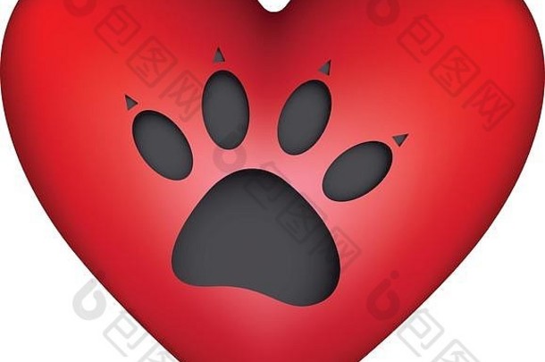 红色的心形状狗足迹图标