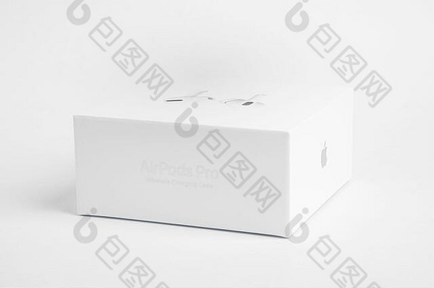 维达利亚乔治亚州美国12月工作室产品拍摄白色包装盒子苹果airpods为集平原光颜色背气