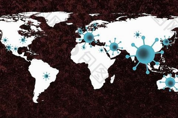 世界地图视图电晕病毒点光环摄影