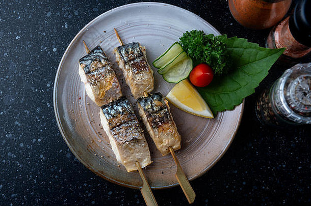 串肉扦烤萨巴岛鱼盐集服务日本风格萨巴岛shio烤肉