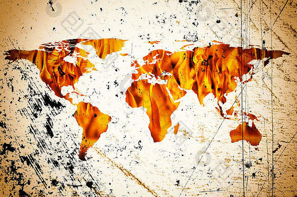 概念上的图像平世界地图火火焰美国国家航空航天局平世界地图图像提供图像