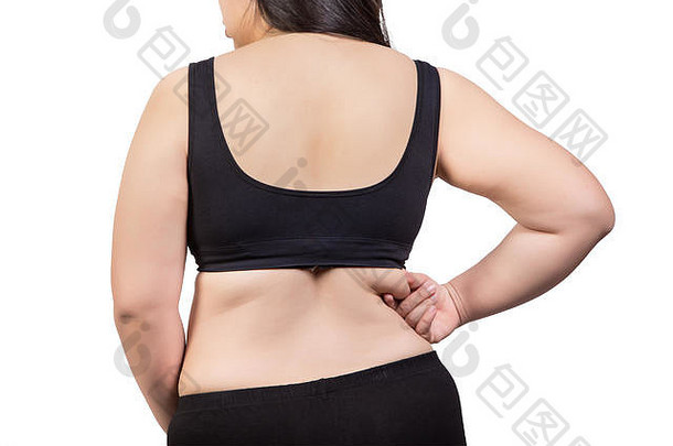 脂肪女人转回来显示肥胖身体挤压多余的肥胖
