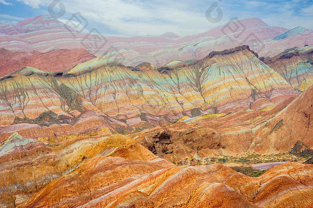 色彩斑斓的景观彩虹山张掖Danxia国家地质公园甘肃中国